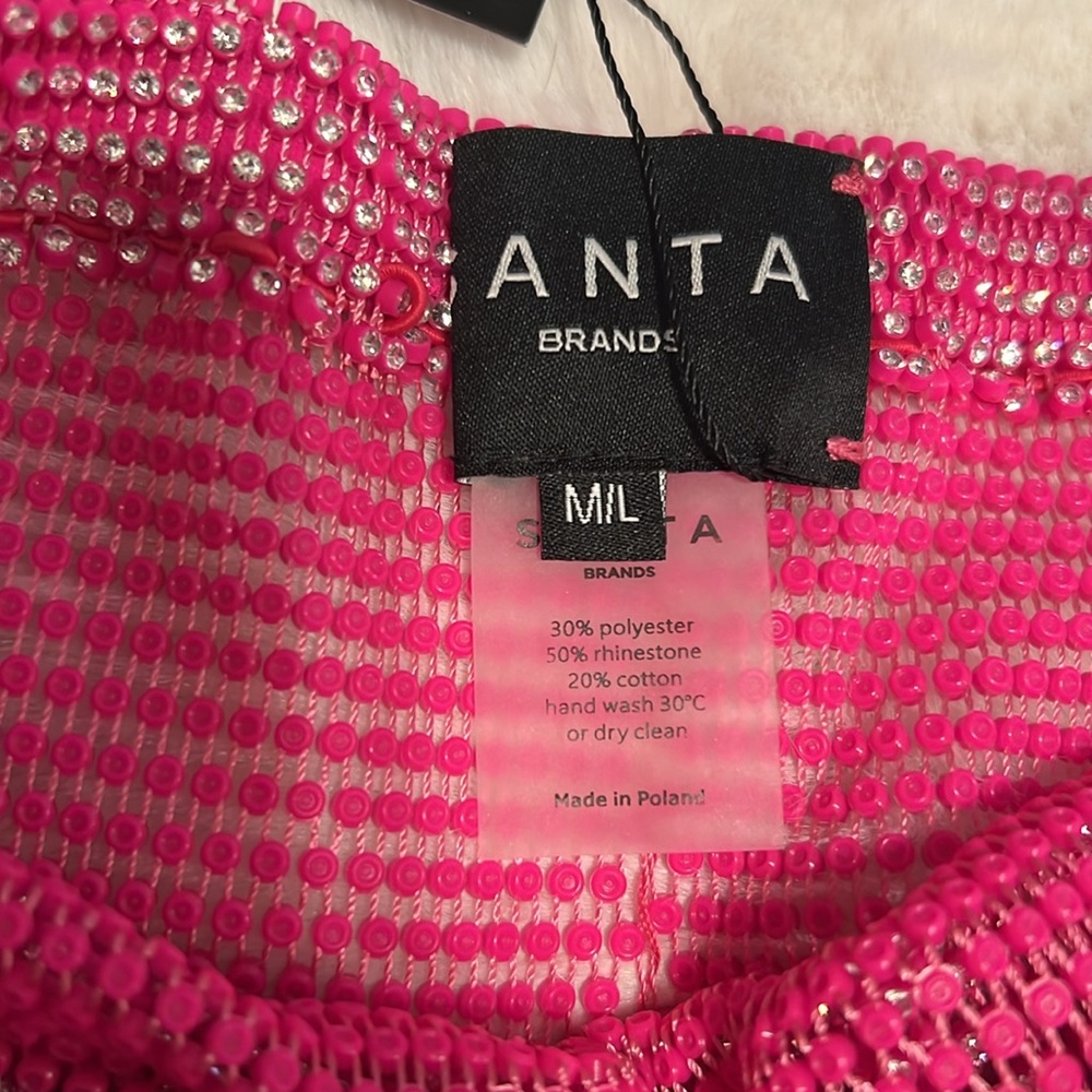 Santa Brands Hot Pink Rhinestone Crystal Mesh Mini Skirt - Picture 10 of 11